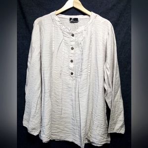 Woman's White XXL Fenini Bohemian Long Sleeve Cottage Prairie Front Button Shirt